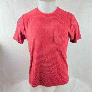 Volcom T Shirt Mens Small Red Striped Crewneck Pocket Casual Skate Tee 1419